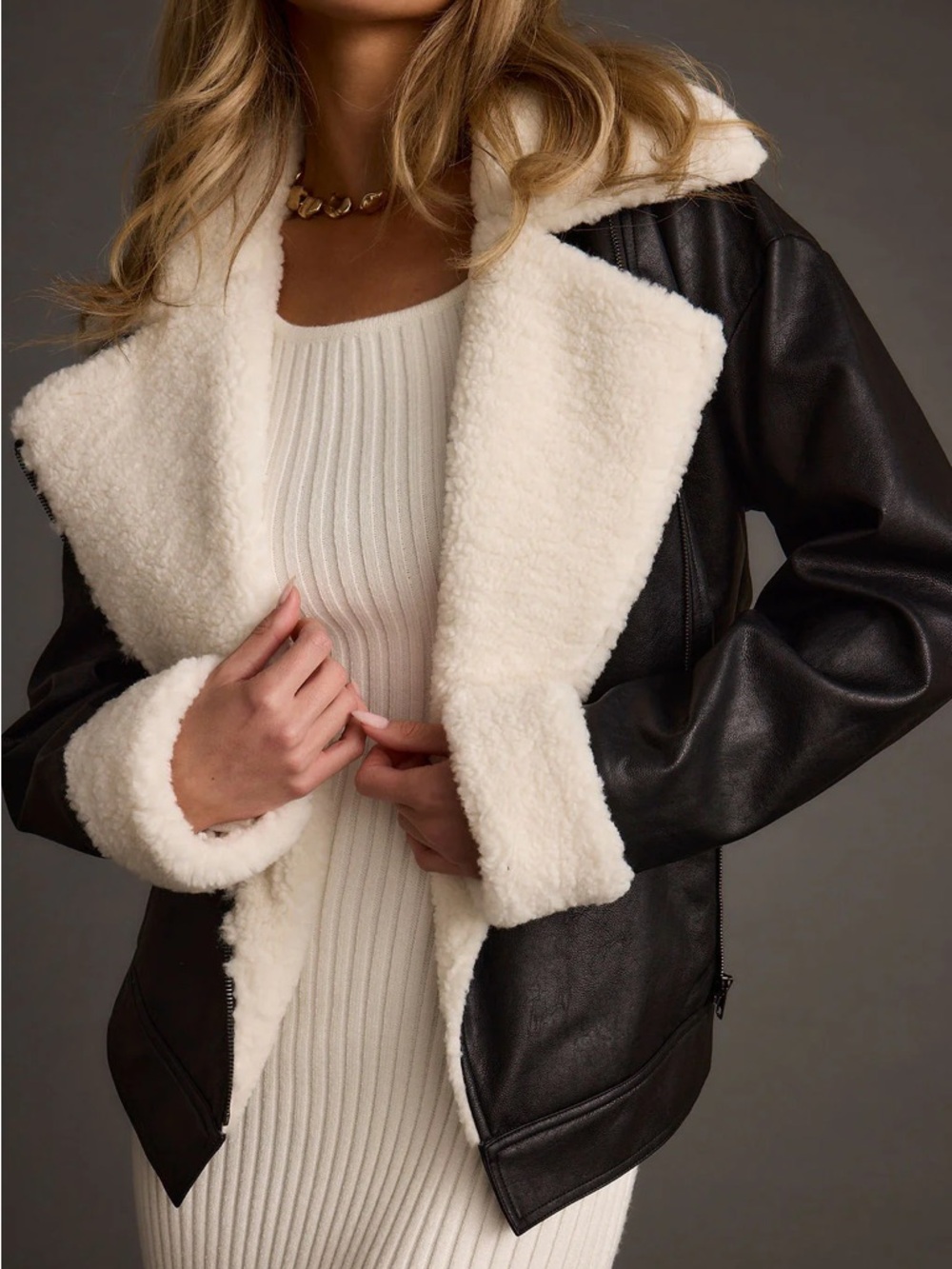 12th Tribe Starla Black Vegan Leather Sherpa Jacket